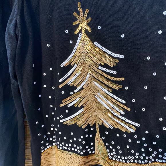 Draper’s & Damon’s Sequin Christmas Tree Top Black Gold Large holiday party - Picture 5 of 7